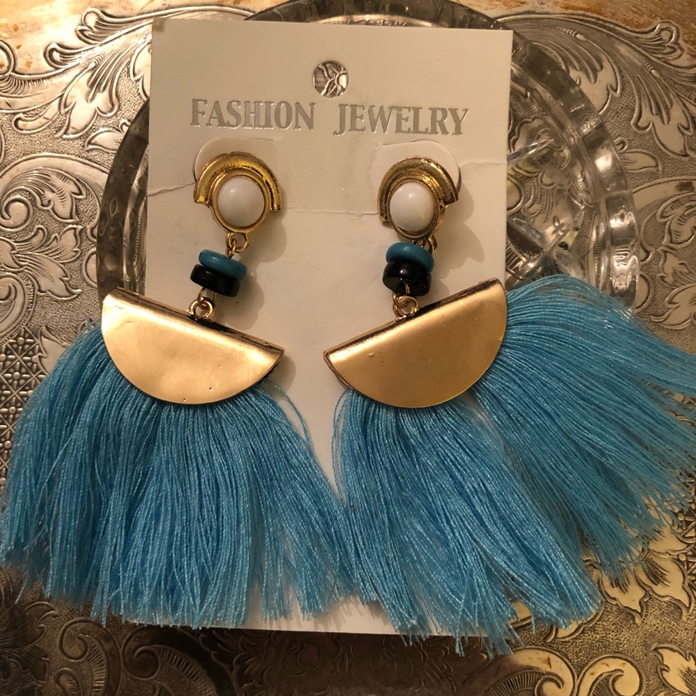 Blue Fringe Earrings